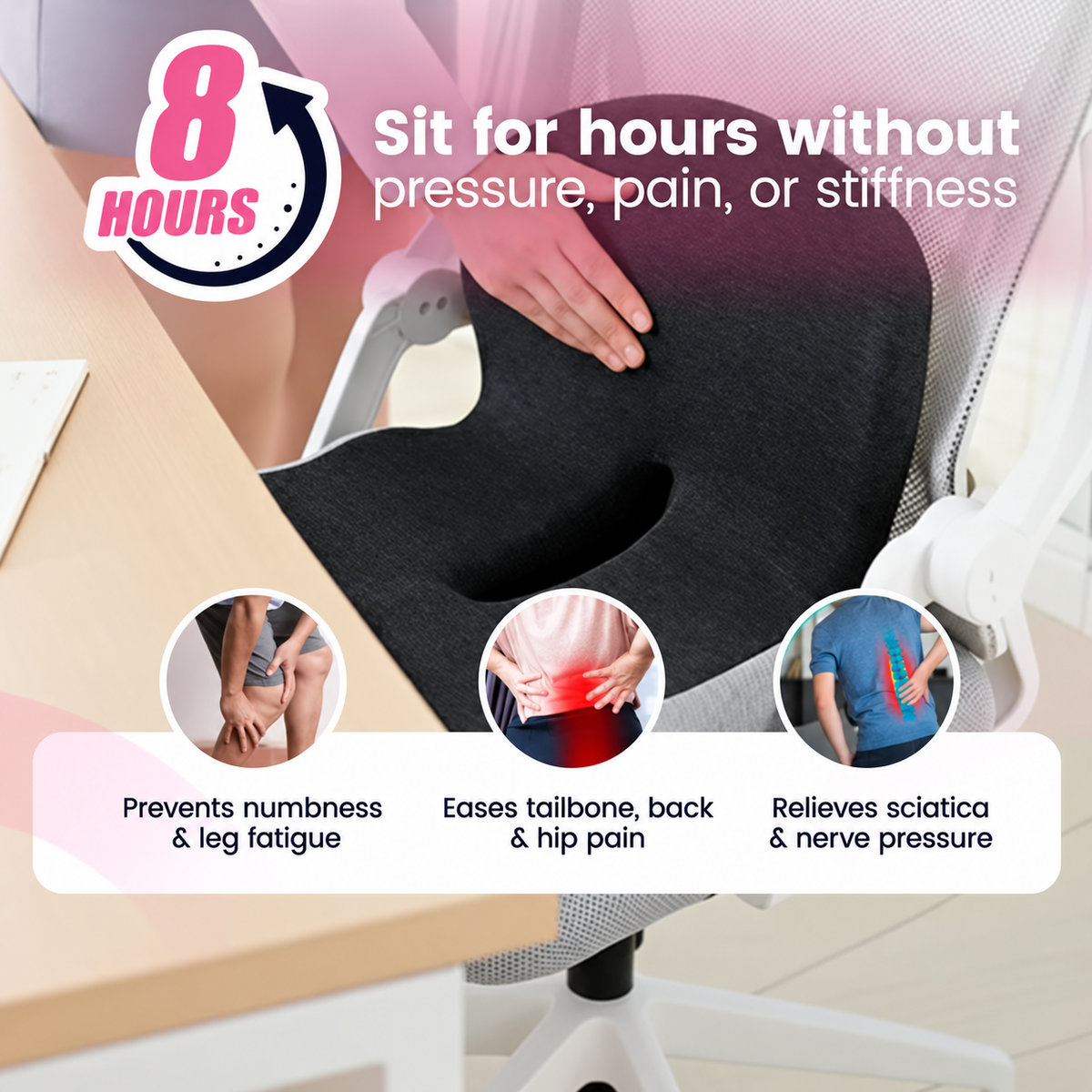 Ergonomic Orthopedic Memory Foam Lumbar Support Seat Cushion